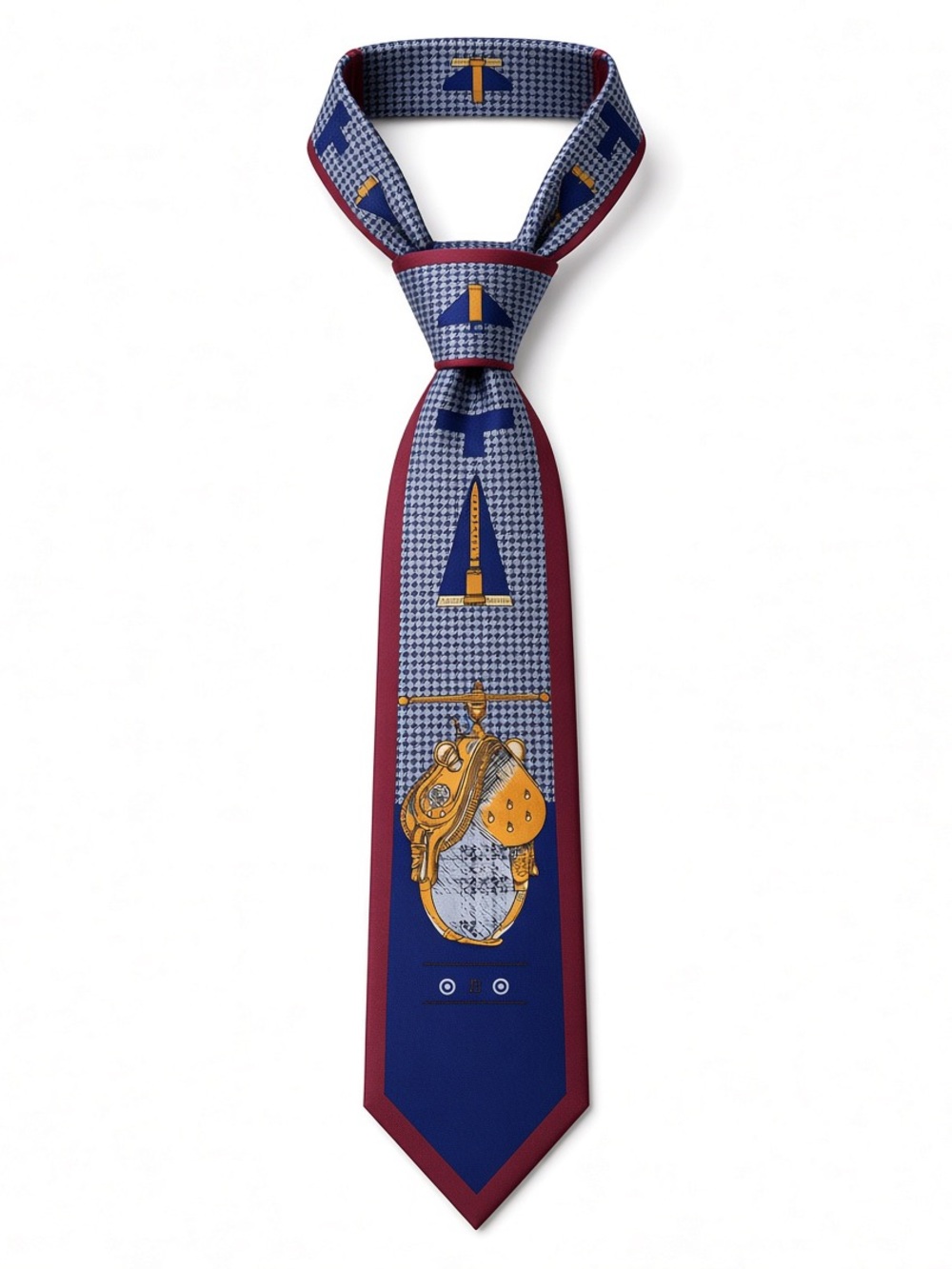 Equestrian Themed Printed Tie in Blue and Burgundy (Claudio Nucci)